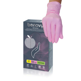 Перчатки нитриловые неопудренные Benovy Q, РОЗОВЫЕ, текстурированные, 3,8 гр, размер XS, 100 шт